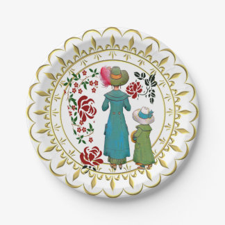  Mother Daughter Duo Red Roses Floral Greenery Paper Plate