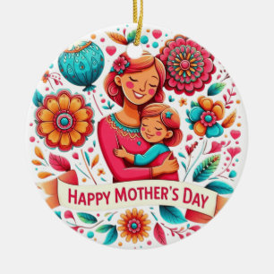 Mother & Daughter Embrace Floral Mother's Day Ceramic Tree Decoration