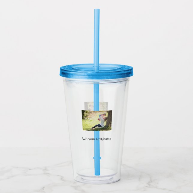 Mother daughter family photo add name picture text acrylic tumbler (Front)
