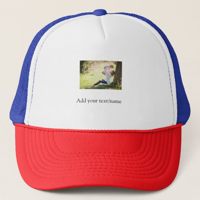 Mother daughter family photo add name picture text trucker hat (Front)