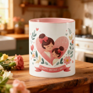 Mother & Daughter Floral Heart- Happy Mother's Day Mug