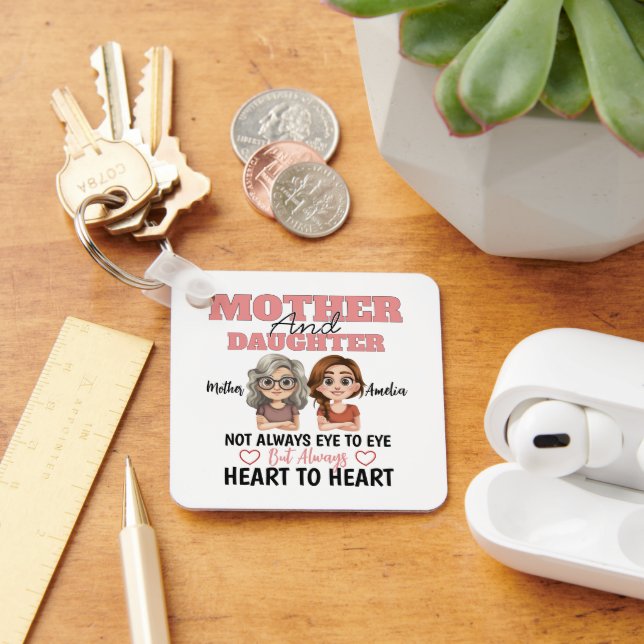 Mother & Daughter Hearts Connected Across Distance Key Ring (Desk)
