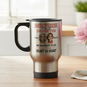 Mother Daughter Hearts Connected Across Distance Travel Mug