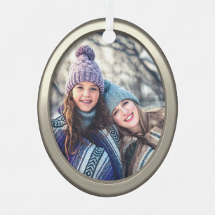Mother & Daughter Modern Silver Custom Photo Oval Metal Tree Decoration
