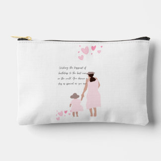 Mother & Daughter Pink Heart Silhouette Accessory Pouch