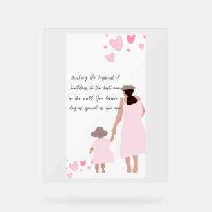 Mother & Daughter Pink Heart Silhouette Acrylic Sign