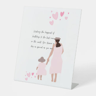 Mother & Daughter Pink Heart Silhouette Pedestal Sign