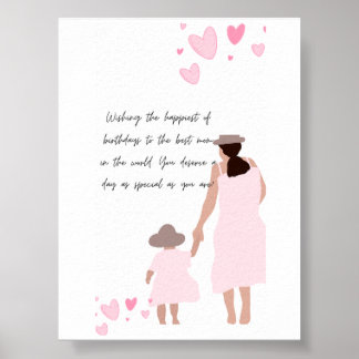 Mother & Daughter Pink Heart Silhouette Poster