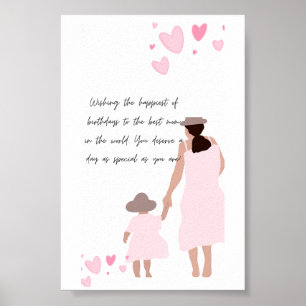 Mother & Daughter Pink Heart Silhouette Poster