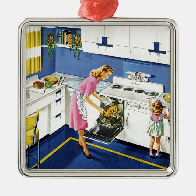 Mother/Daughter Retro Kitchen #2 Metal Tree Decoration (Front)