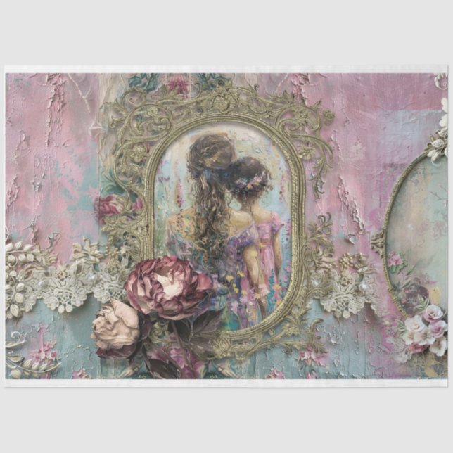 Mother & Daughter Shabby Chic & Floral Collage Tissue Paper (Front)