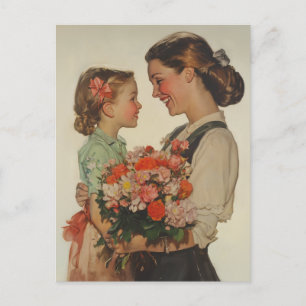Mother Daughter Sharing Special Moment Flowers Postcard