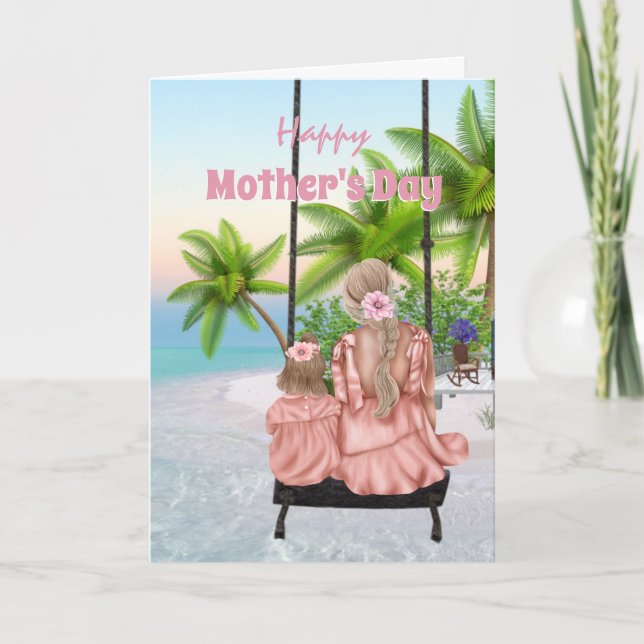 Mother daughter swing tropical island mothers day card (Front)