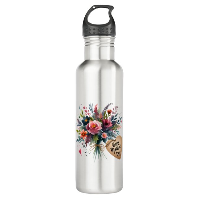 Mother Day Flowers in watercolor 710 Ml Water Bottle (Front)