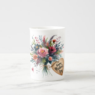 Mother Day Flowers in watercolor Bone China Mug