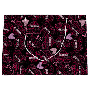 Mother days hearts 01.Pink Black BG Large Gift Bag