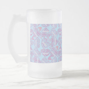 Mother days hearts 01.Pink Lblue BG Frosted Glass Beer Mug