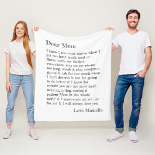 Mother Dear Mum Letter Typography Personalised Fleece Blanket