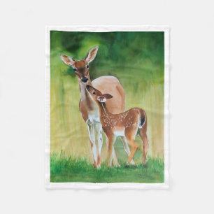 Mother Deer and Fawn Wildlife Painting Blanket