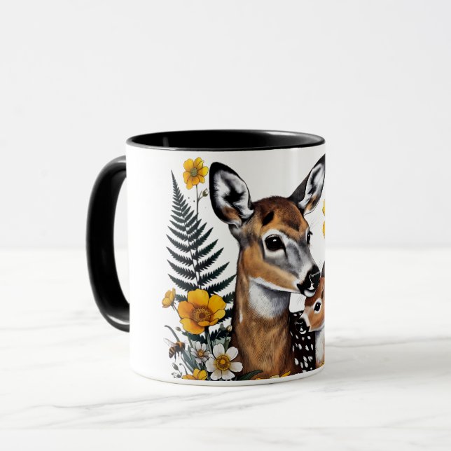 Mother Deer & Fawn Wildflower Mug (Front Left)