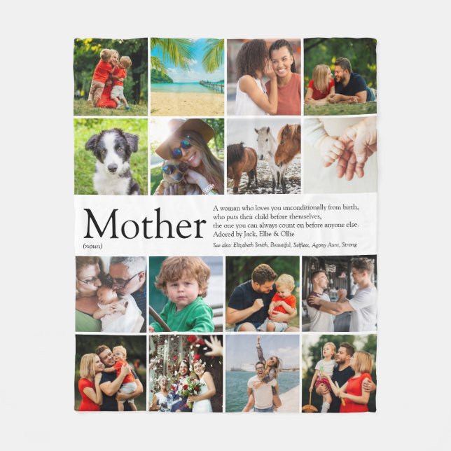Mother Definition Quote Family Photo Collage Fleece Blanket (Front)