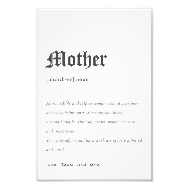 Mother Dictionary Definition Personalised Gift Photo Print (Front)