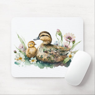 Mother Duck and Duckling Watercolor Mouse Mat