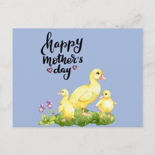 Mother Duck and Ducklings Drawing  Holiday Postcard