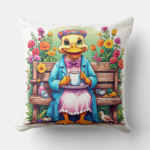 Mother Duck Drinking Coffee Quote Colourful Flower Cushion