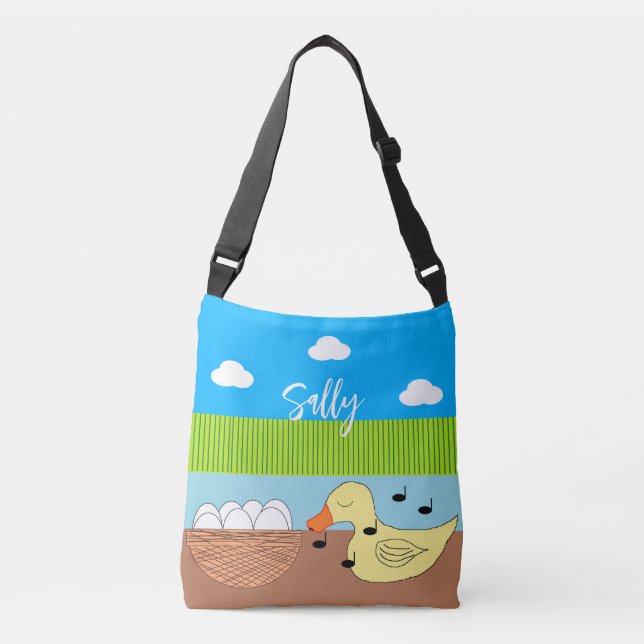 Mother Duck Singing to her Eggs Crossbody Bag (Front)