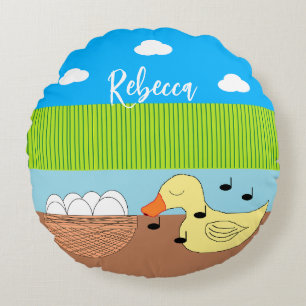 Mother Duck Singing to Her Eggs: Round Cushion