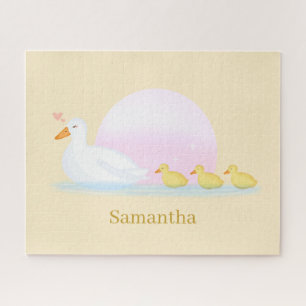 Mother Duck Swimming With Her Family Jigsaw Puzzle