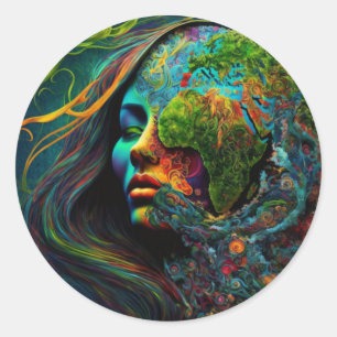 Mother Earth Abstract Art Classic Round Sticker