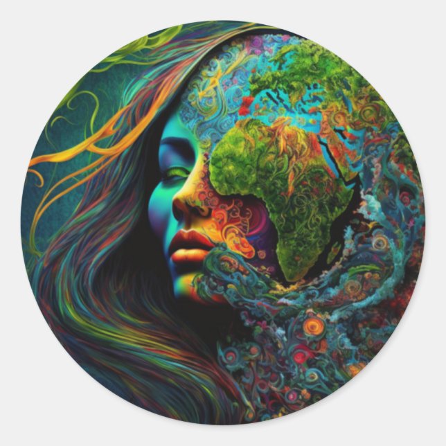 Mother Earth Abstract Art Classic Round Sticker (Front)