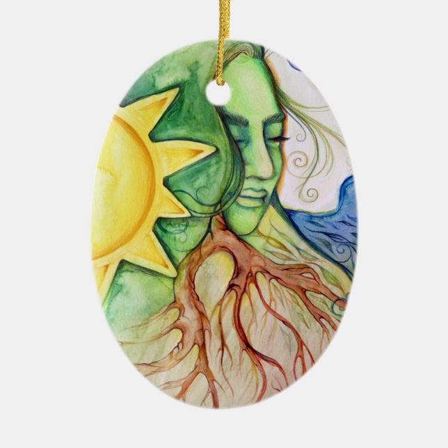 Mother Earth Gaia Goddess Ceramic Tree Decoration (Front)