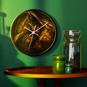 Mother Earth Modern Abstract Art Golden Fractal Large Clock
