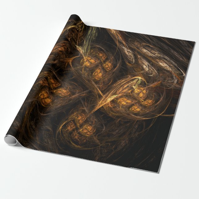 Mother Earth Modern Abstract Art Golden Fractal Wrapping Paper (Unrolled)