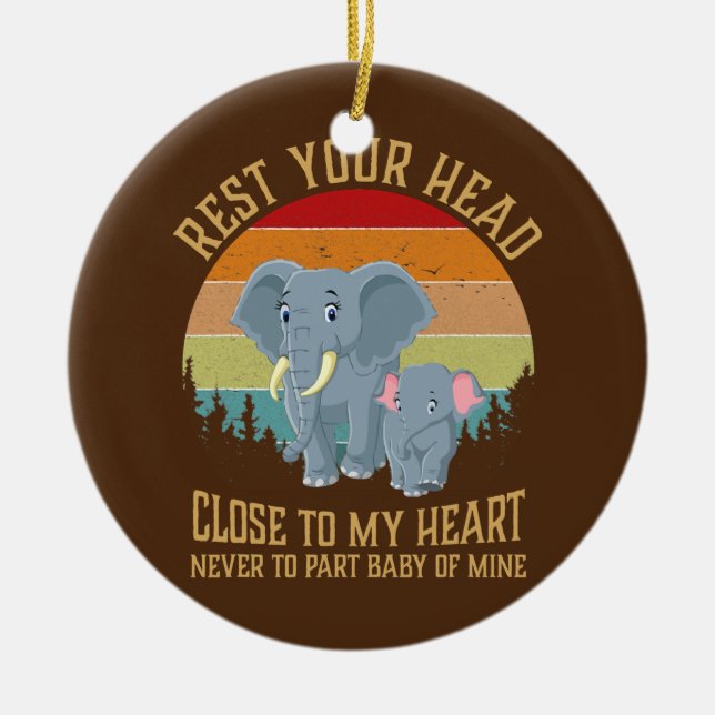 Mother Elephant and Dumbo rest  Ceramic Tree Decoration (Front)