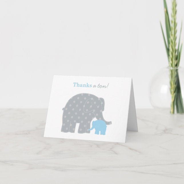 Mother Elephant Blue Grey Dots Baby Shower Thank You Card (Front)