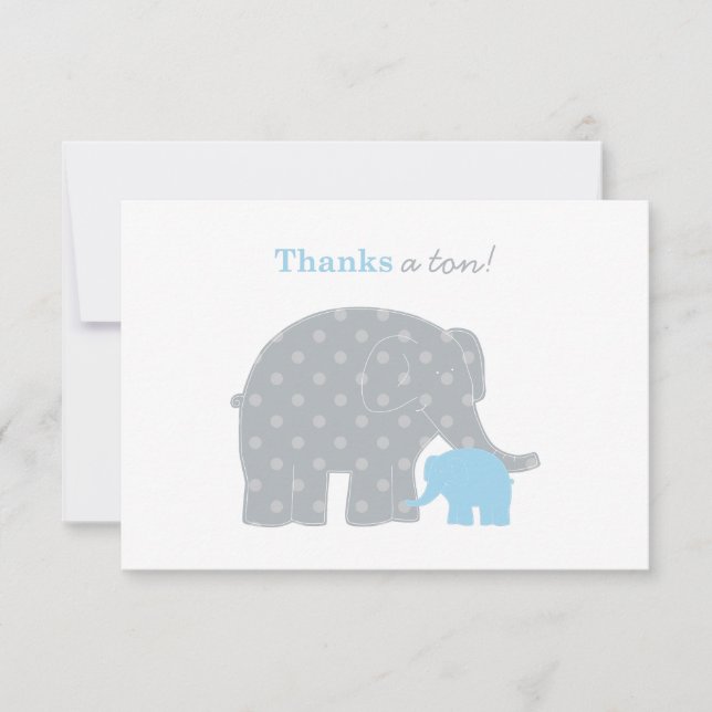 Mother Elephant Blue Grey Dots Baby Shower Thank You Card (Front)