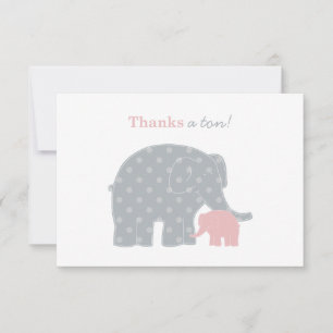 Mother Elephant Pink Grey Dots Baby Shower Thank You Card