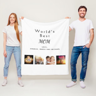 Mother family photo collage white black fleece blanket