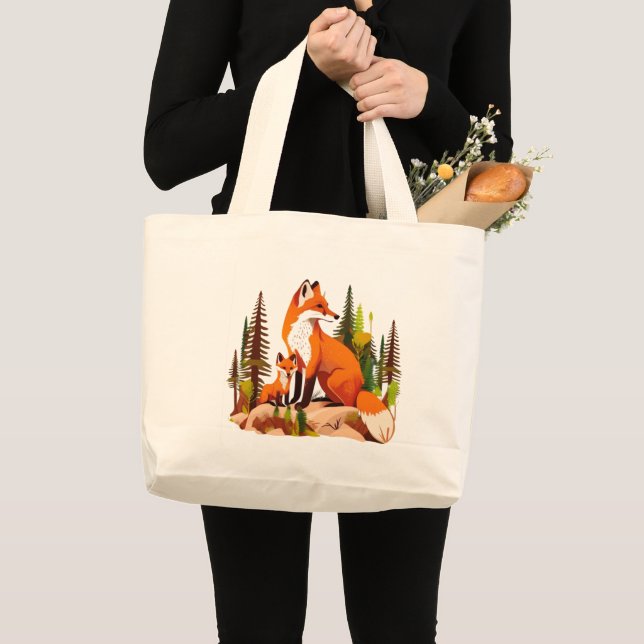 Mother Fox and kit Large Tote Bag (Front (Product))
