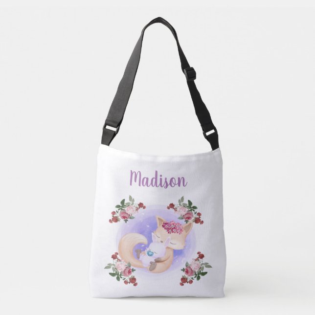 Mother Fox Hug Baby Bunny Rabbit Crossbody Bag (Front)