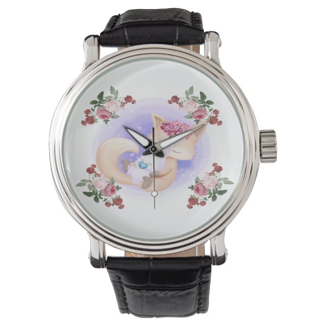 Mother Fox Hug Baby Bunny Rabbit Watch (Front)