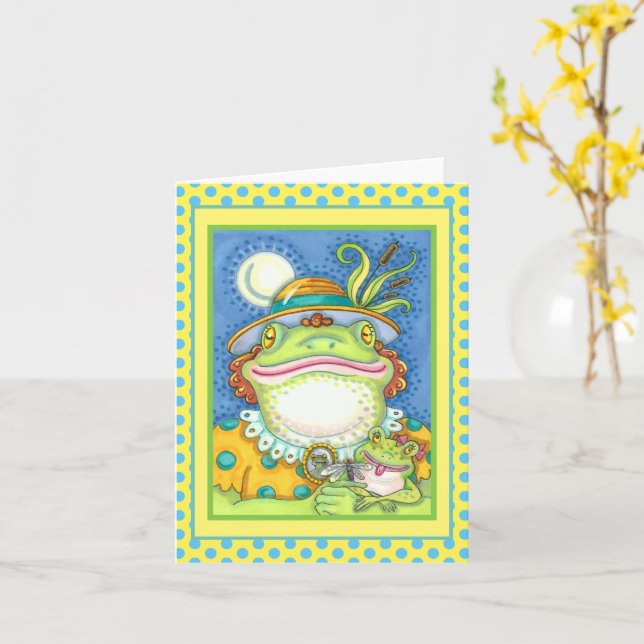 MOTHER FROG & BABY FROGETT FAMILY LOVE Funny Blank Card (Yellow Flower)