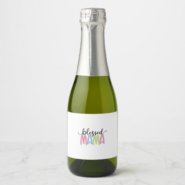 Mother Gift Blessed Mama Sparkling Wine Label (Front)