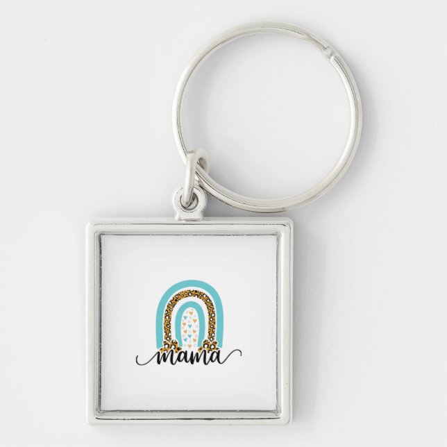 Mother Gift Rainbow Leopard Mama Key Ring (Front)