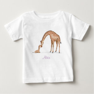 Mother giraffe and calf baby T-shirt (white)