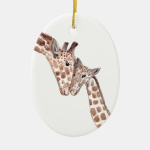 Mother giraffe with baby ceramic tree decoration